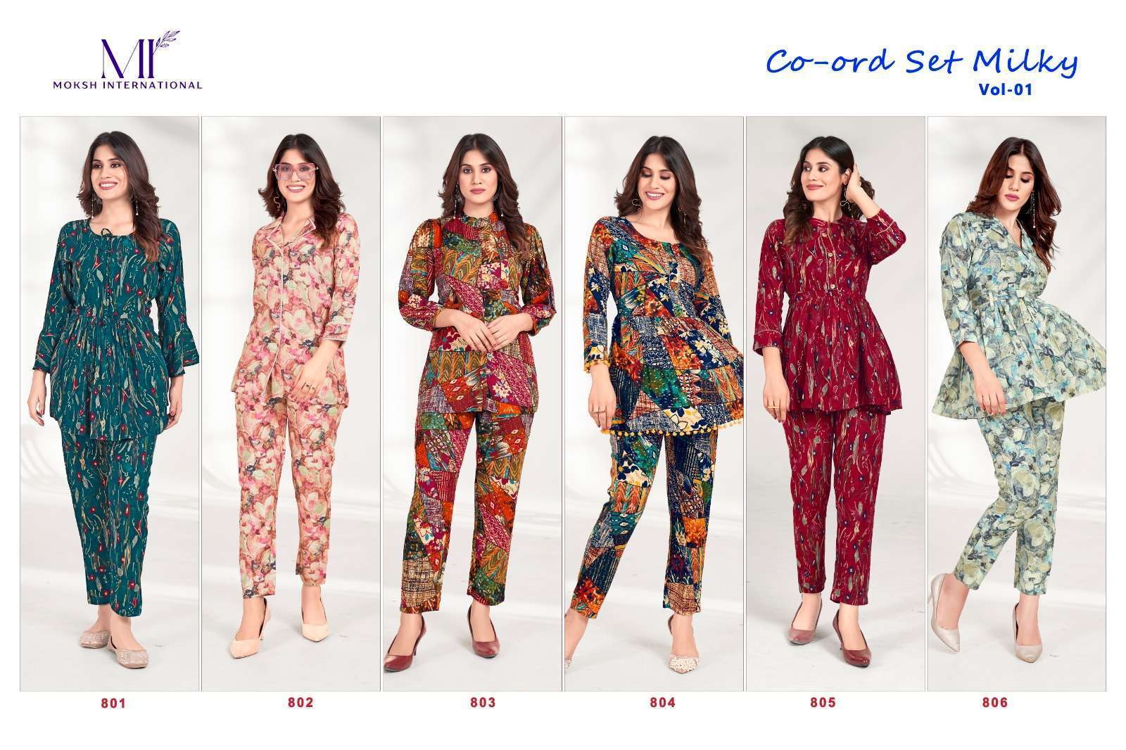 Moksh International Co-ord Set Milky Vol-1 ladies kurti manufacturer in surat surat gujarat india