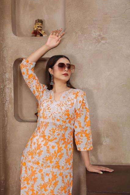 Rasika digital print with chikankari kurti manufacture in surat