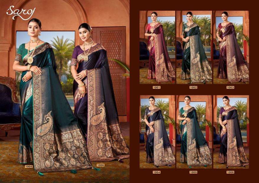Saroj Sattin Silk Rich Pallu Wholesale saree market in surat