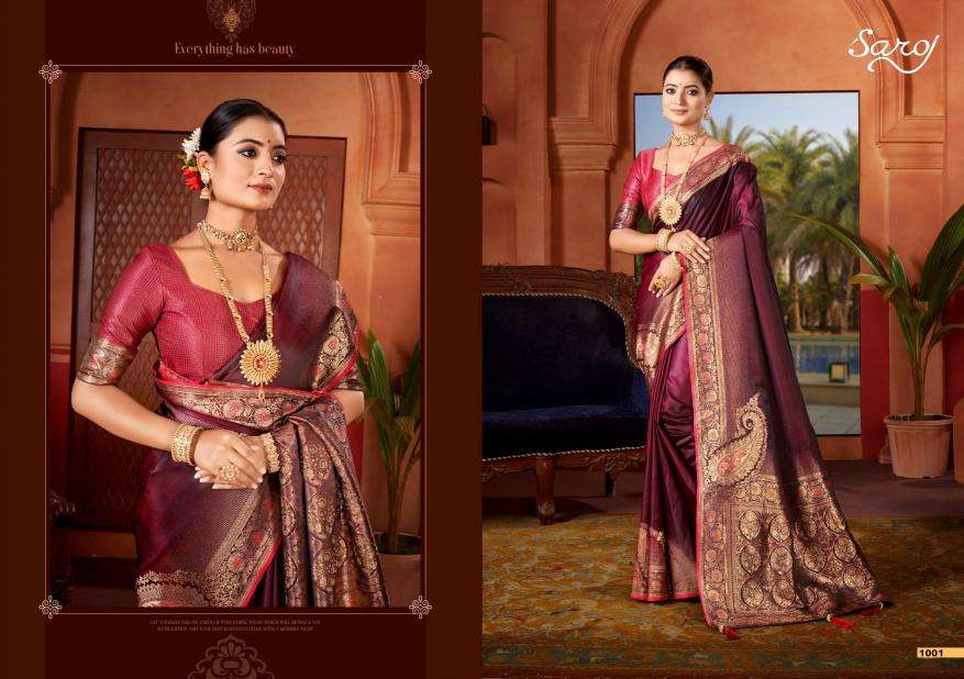 Saroj Sattin Silk Rich Pallu Wholesale saree market in surat