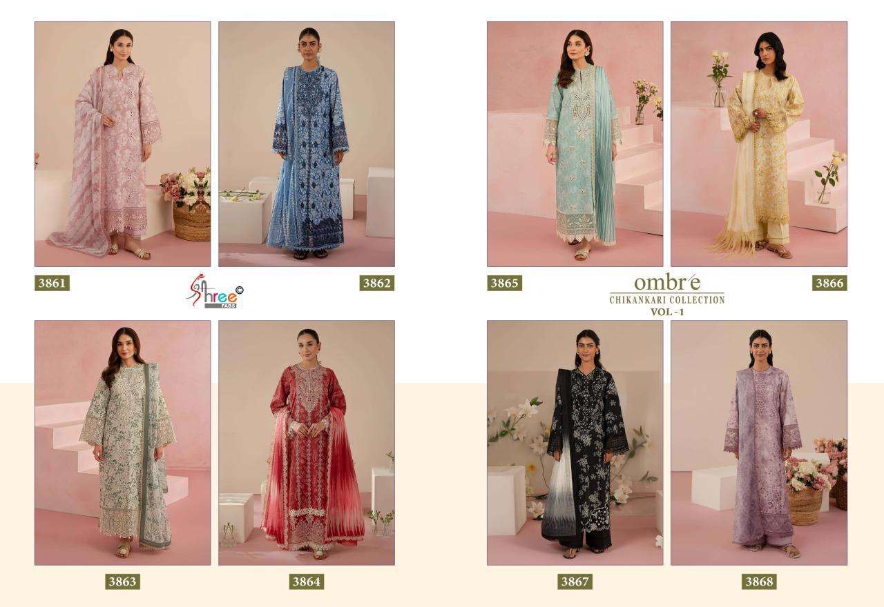 Shree Fabs Ombre Chikankari Lawn Collection Vol 1 Chiffon Duppatta Embroidered salwar kameez wholesale