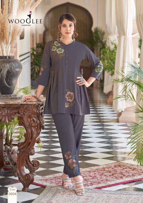 Wooglee tulip co ord set branded kurti manufacturer in surat