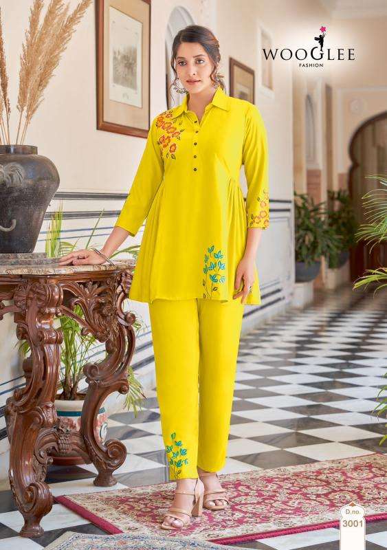 Wooglee tulip co ord set branded kurti manufacturer in surat