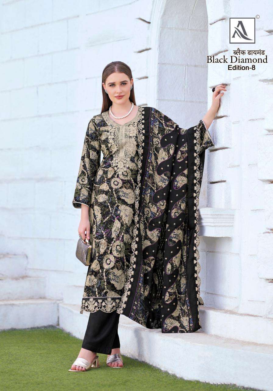 Alok suit - make in india black diamond 8 Surat dress material catalog