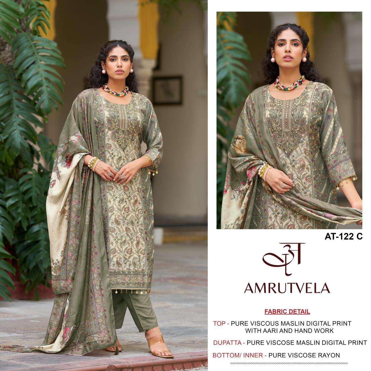 Amrutvela viscous Maslin AT122 Designer dress material