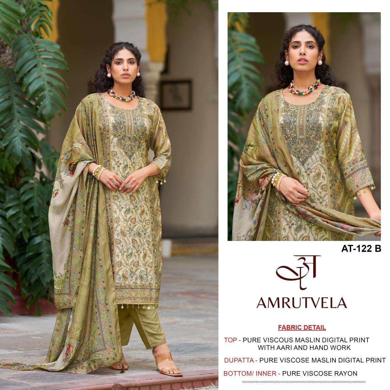 Amrutvela viscous Maslin AT122 Designer dress material