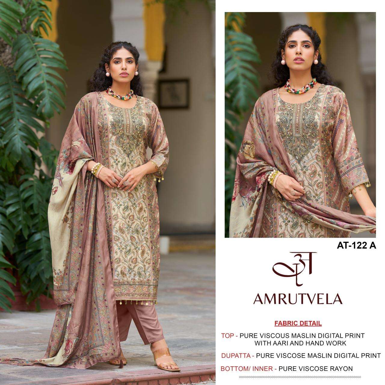 Amrutvela viscous Maslin AT122 Designer dress material
