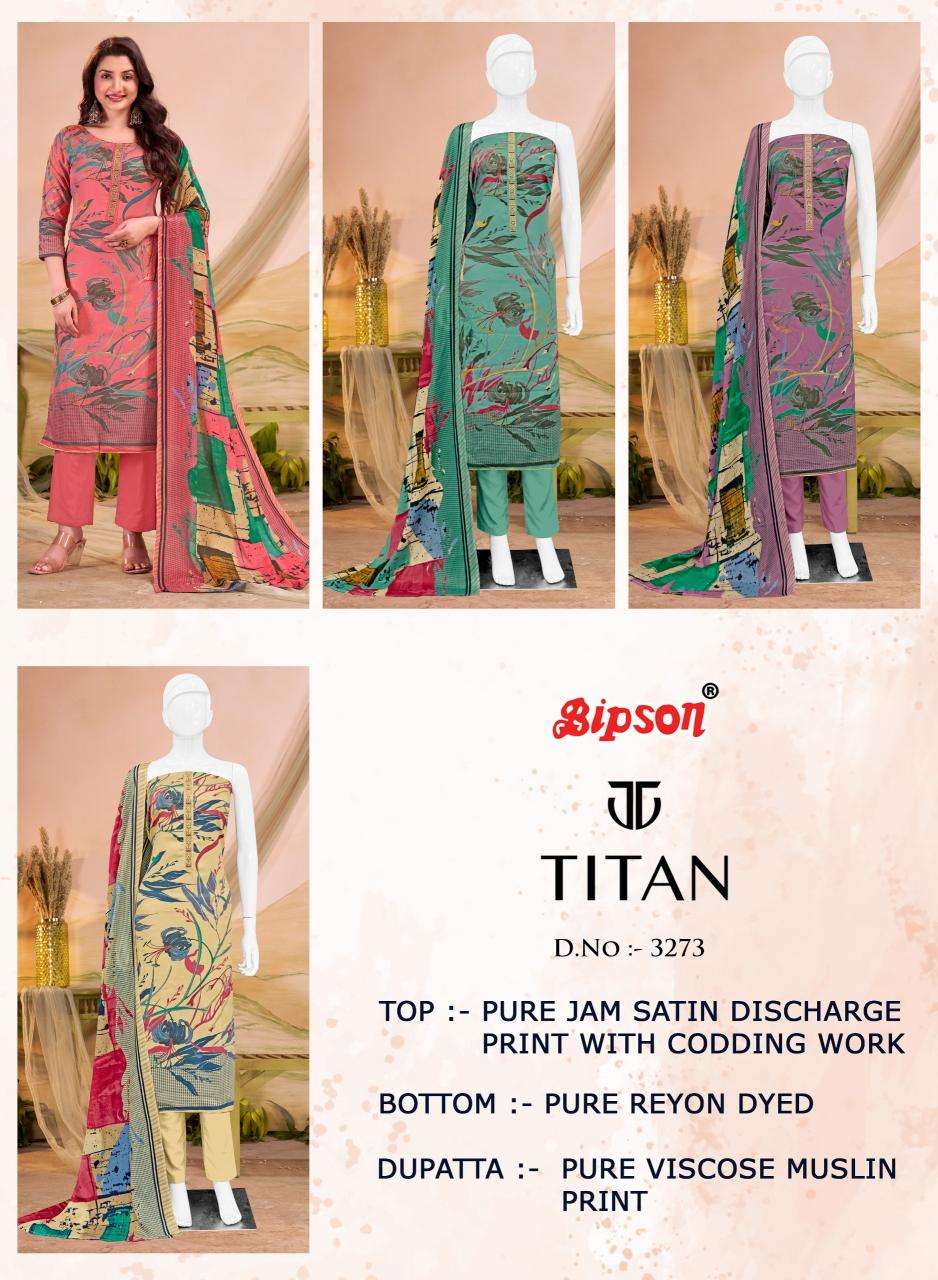 Bipson prints titan 3273 jam satin print Dress material manufacturers