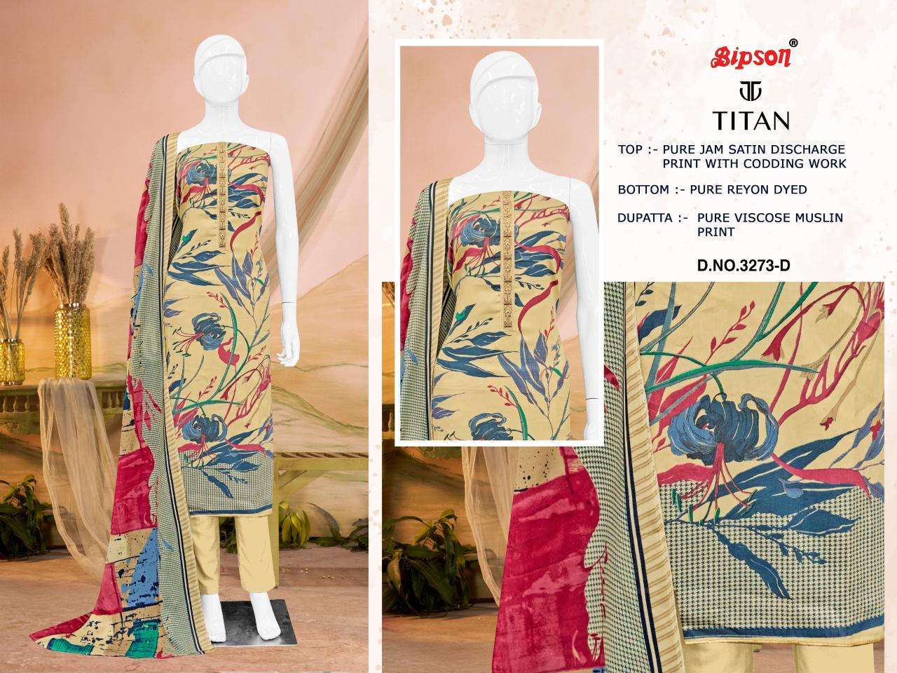 Bipson prints titan 3273 jam satin print Dress material manufacturers