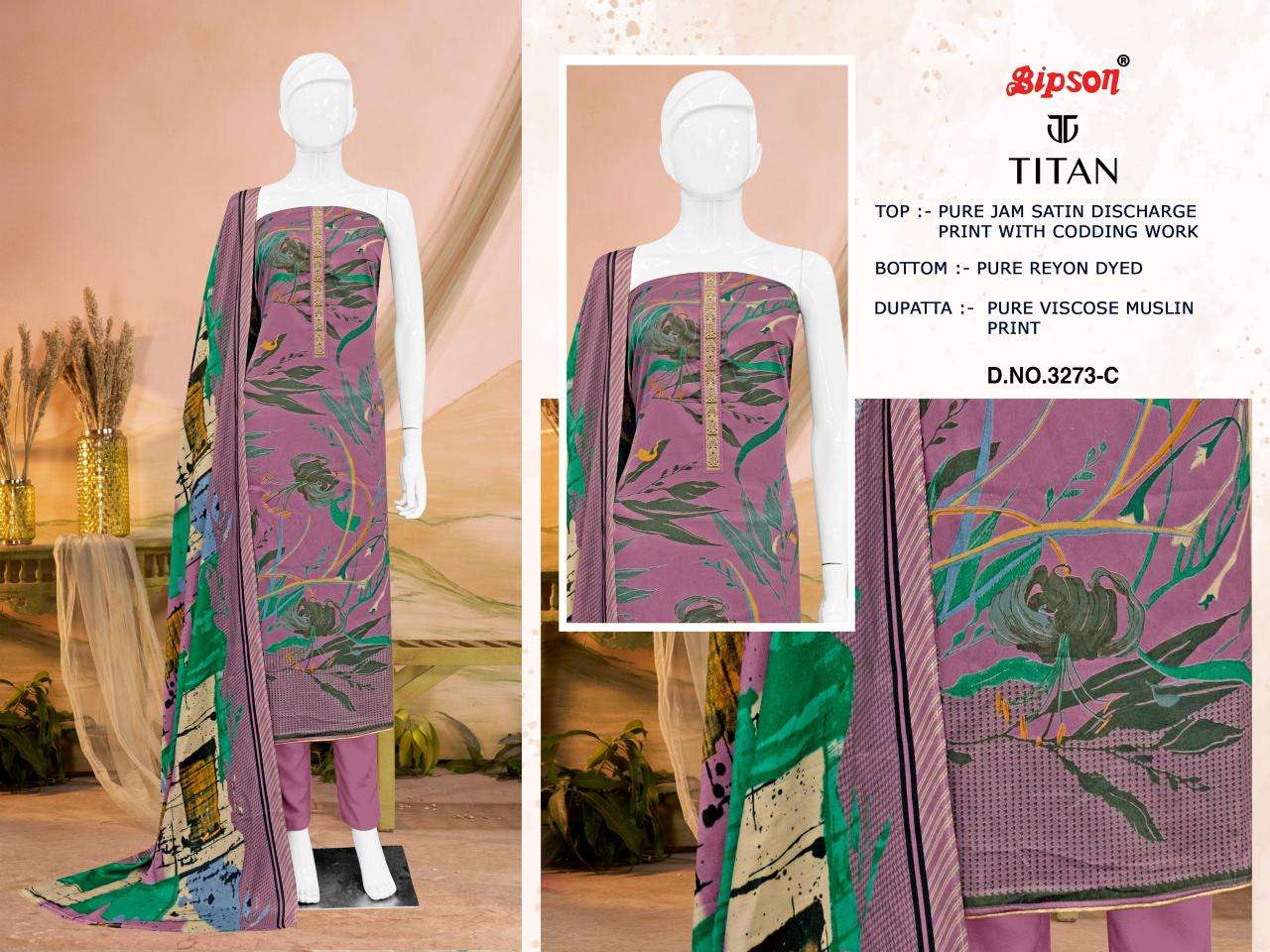 Bipson prints titan 3273 jam satin print Dress material manufacturers