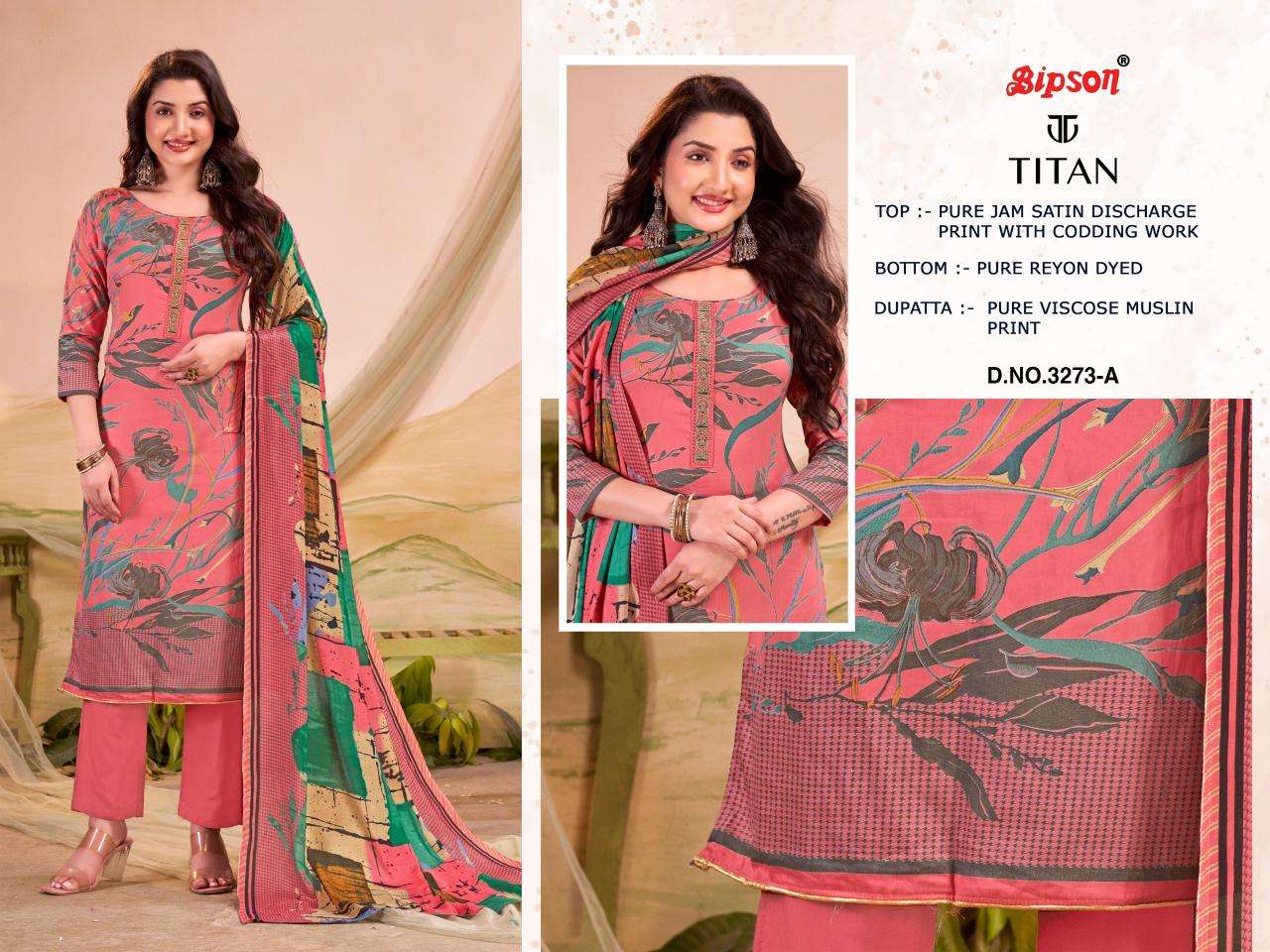 Bipson prints titan 3273 jam satin print Dress material manufacturers
