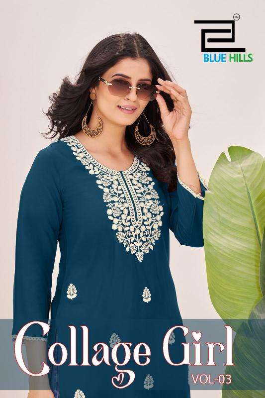 Blue hills collage girl vol 3 branded kurti manufacturers in surat