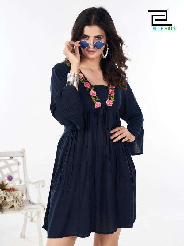 Blue hills heavy rayon short ladies kurti manufacturer in surat