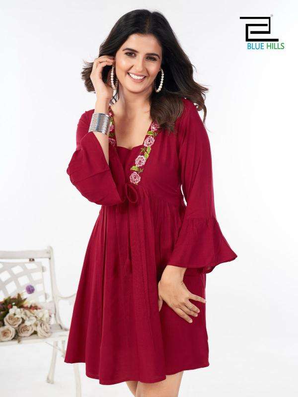 Blue hills heavy rayon short ladies kurti manufacturer in surat