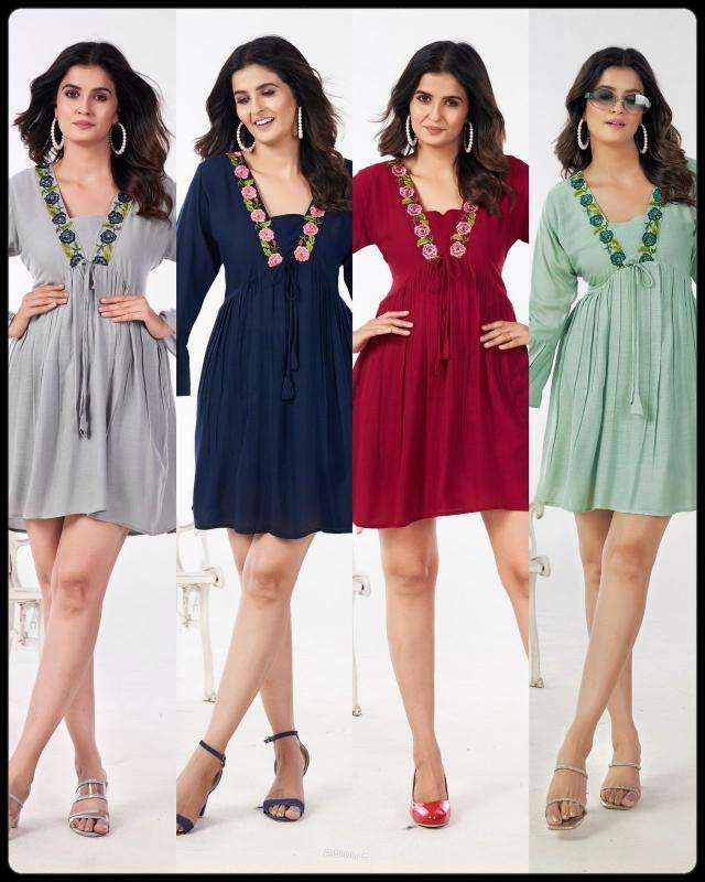 Blue hills heavy rayon short ladies kurti manufacturer in surat