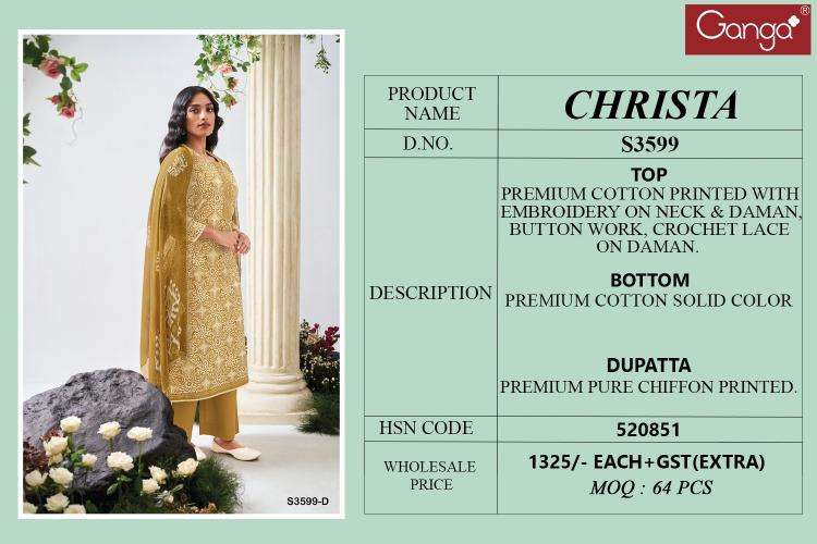 Ganga christa 3599 Dress material wholesalers in Vadodara