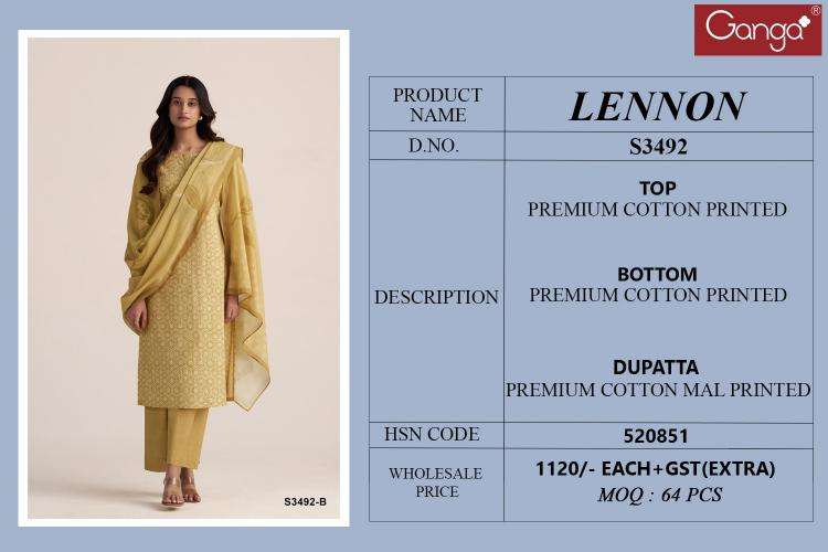 Ganga lennon 3492 Bulk wholesale dress materials in India