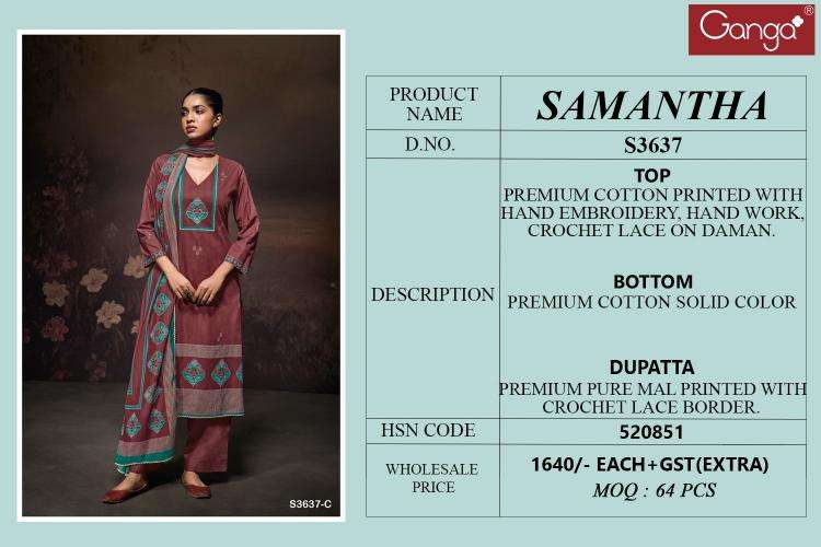 Ganga samantha 3637 Wholesale designer dress materials in Vadodara