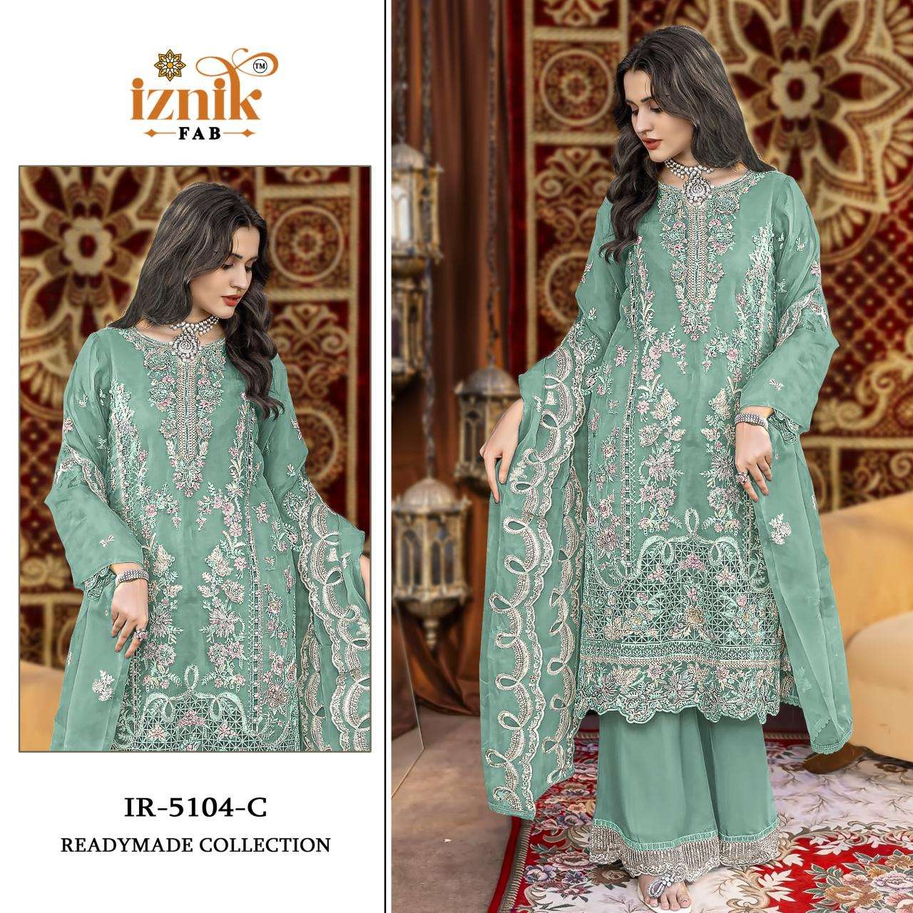 Iznik fab heavy organza Designer Salwar Kameez in bulk