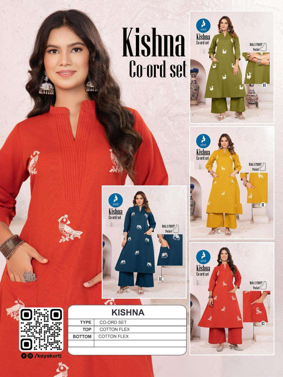 Kaya kurti kishna cotton flex coord set high quality designer kurti manufacturer in surat