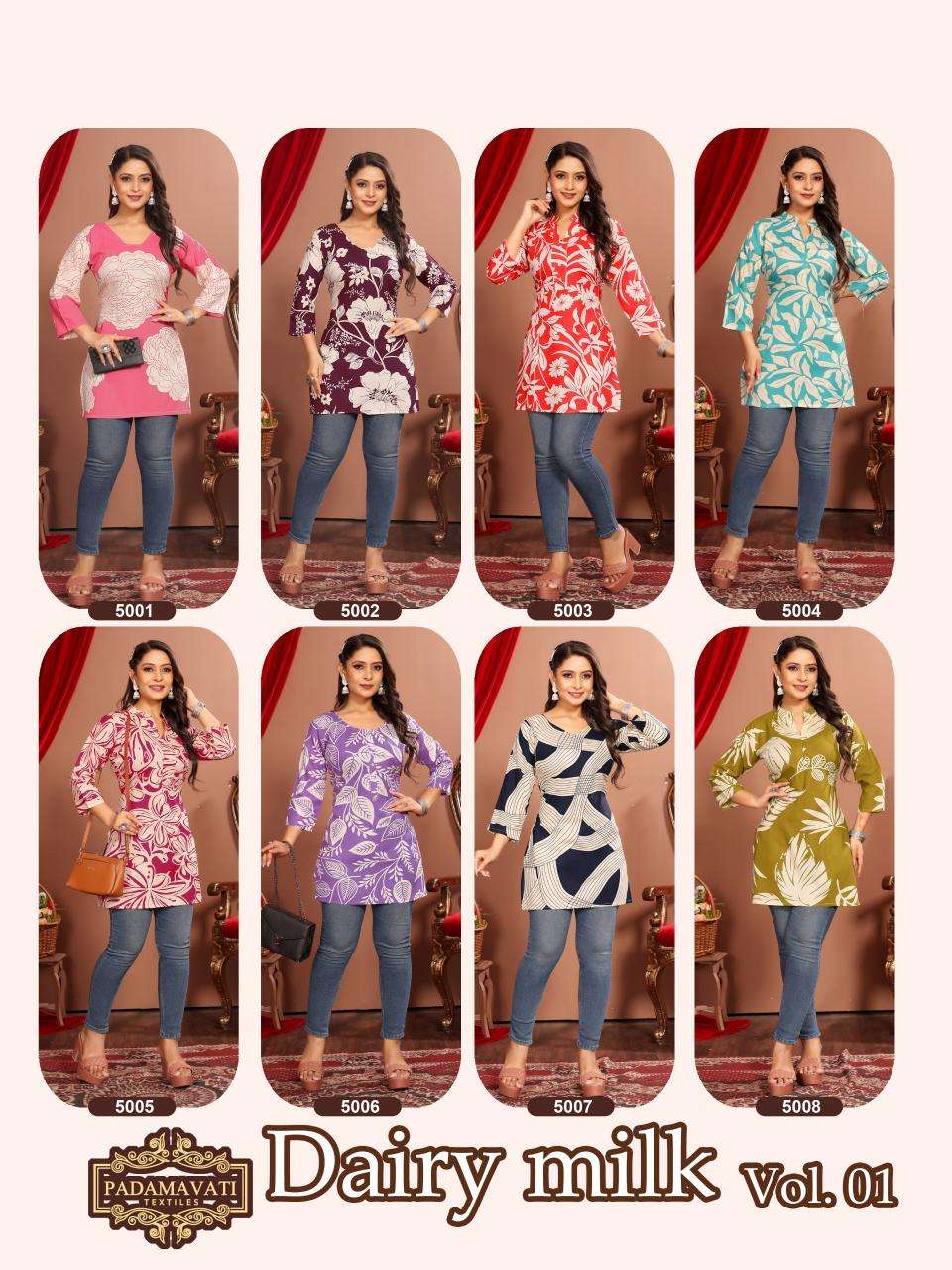Padmavati textiles dairy milk vol 1 manufacturer of kurti and tops in surat