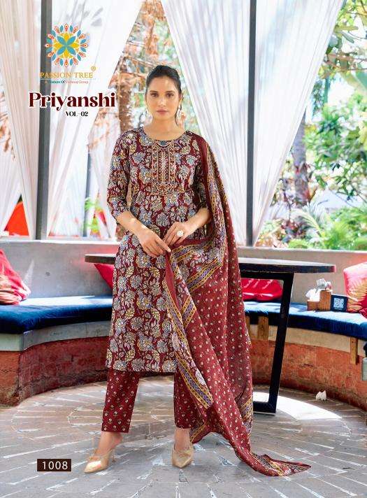 Passion tree priyanshi vol 2 kurti fabric manufacturers in surat