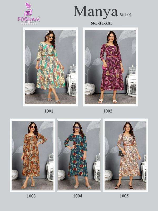 Poonam designer manya vol-01 branded kurtis manufacturers in surat