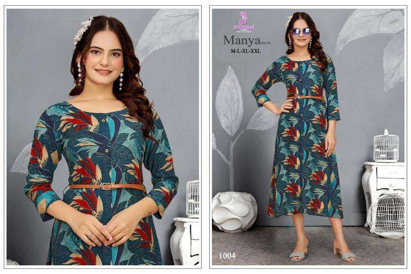 Poonam designer manya vol-01 branded kurtis manufacturers in surat