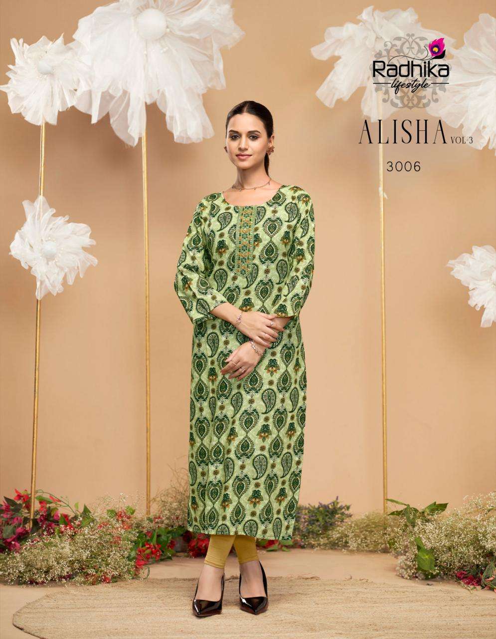 Radhika lifestyle alisha vol 3 kurti manufacturer in surat janasya surat gujarat
