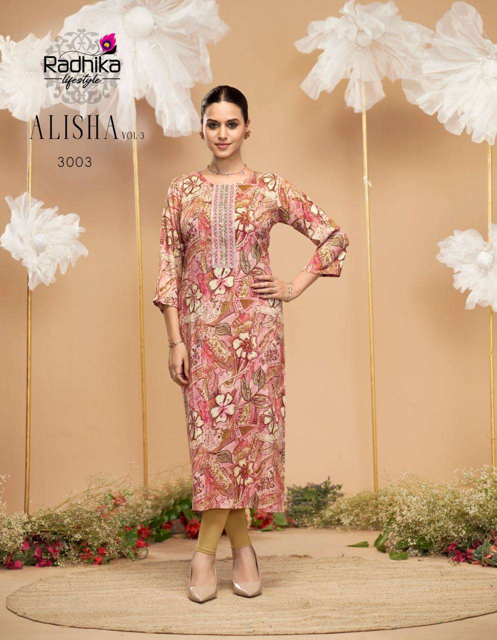 Radhika lifestyle alisha vol 3 kurti manufacturer in surat janasya surat gujarat