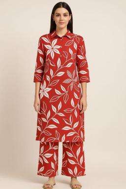 Rayon print top with colar coord set Designer kurti wholesalers