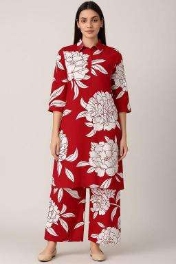 Rayon print top with colar coord set Designer kurti wholesalers