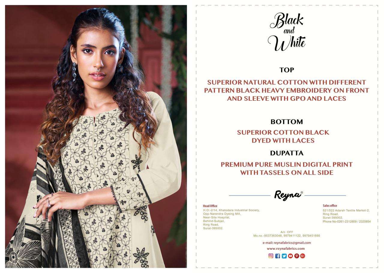 Reyna black & white superior Wholesale dress material shops in Bangalore