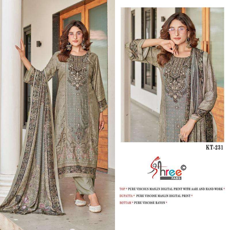 Shree fab KT - 231 viscous Maslin digital print Wholesale dress materials in Delhi