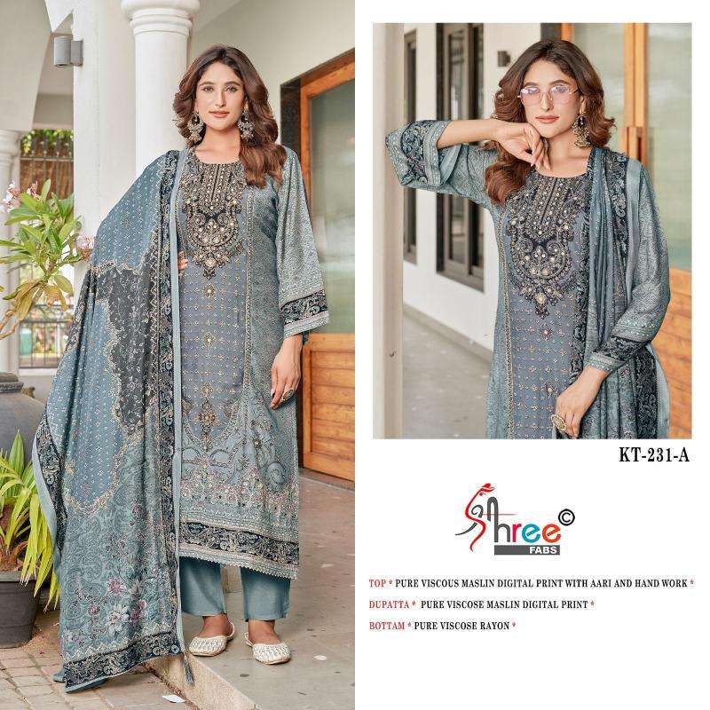 Shree fab KT - 231 viscous Maslin digital print Wholesale dress materials in Delhi