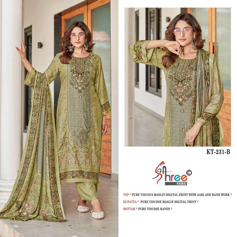 Shree fab KT - 231 viscous Maslin digital print Wholesale dress materials in Delhi