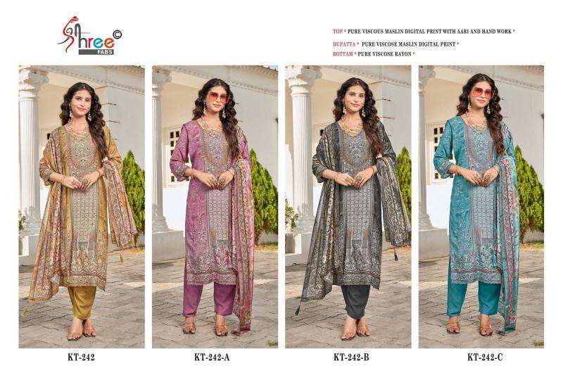 Shree fabs viscous Maslin Surat dress material with embroidery