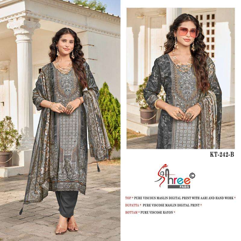 Shree fabs viscous Maslin Surat dress material with embroidery