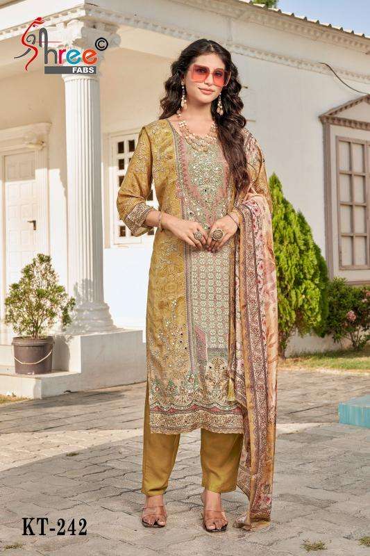 Shree fabs viscous Maslin Surat dress material with embroidery