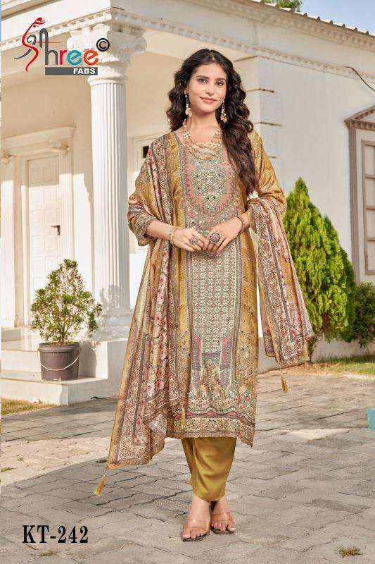Shree fabs viscous Maslin Surat dress material with embroidery