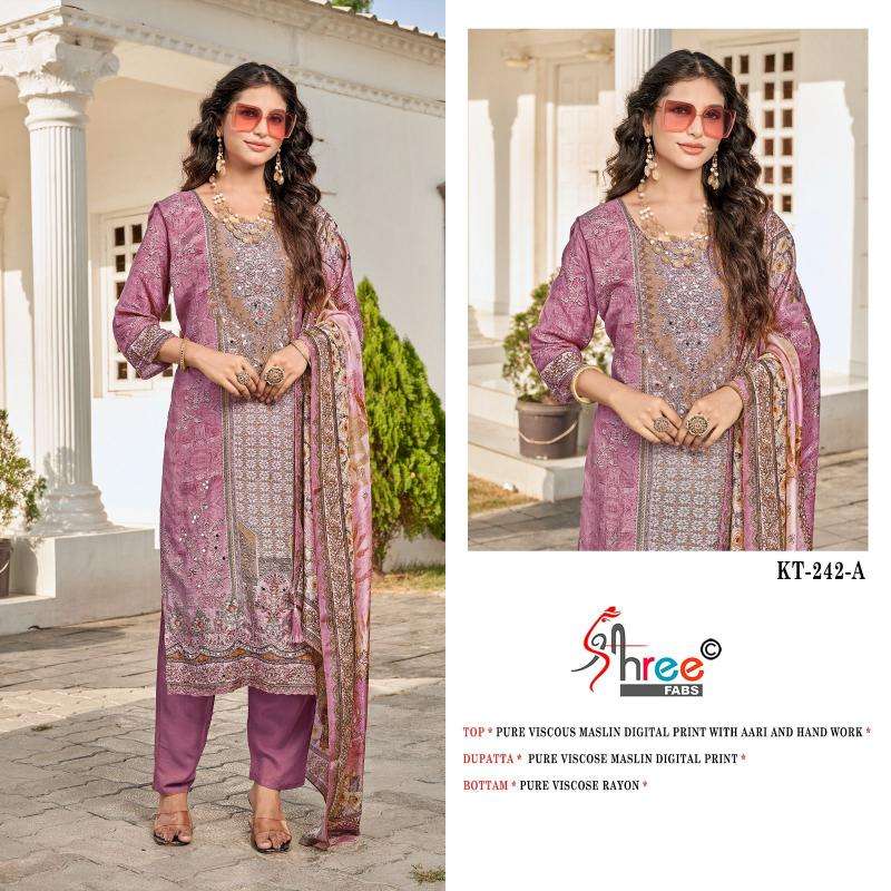 Shree fabs viscous Maslin Surat dress material with embroidery