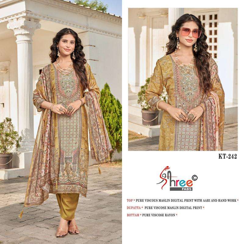Shree fabs viscous Maslin Surat dress material with embroidery