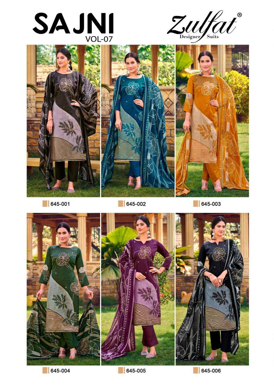 Zulfat designer suits sajni vol 7  Wholesale designer dress materials in Surat
