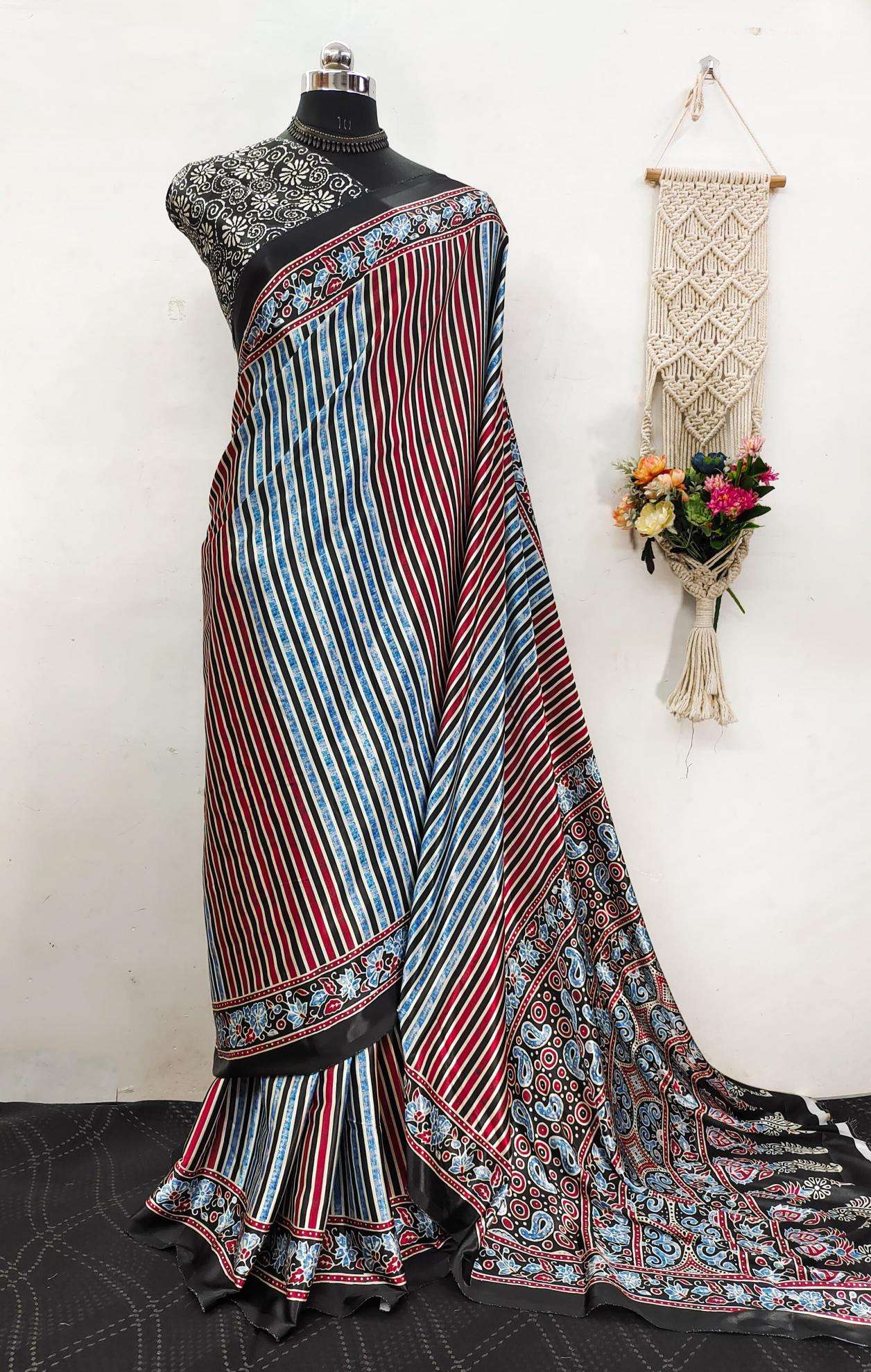 Ajrakh printed semi gajji Fancy saree wholesale in Kolkata