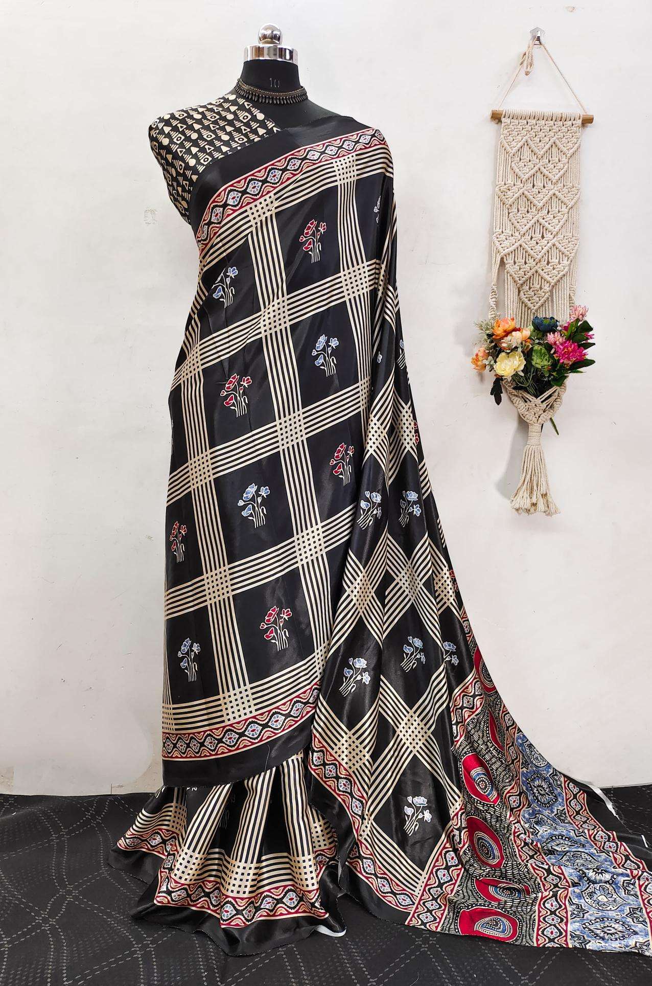 Ajrakh printed semi gajji Fancy saree wholesale in Kolkata