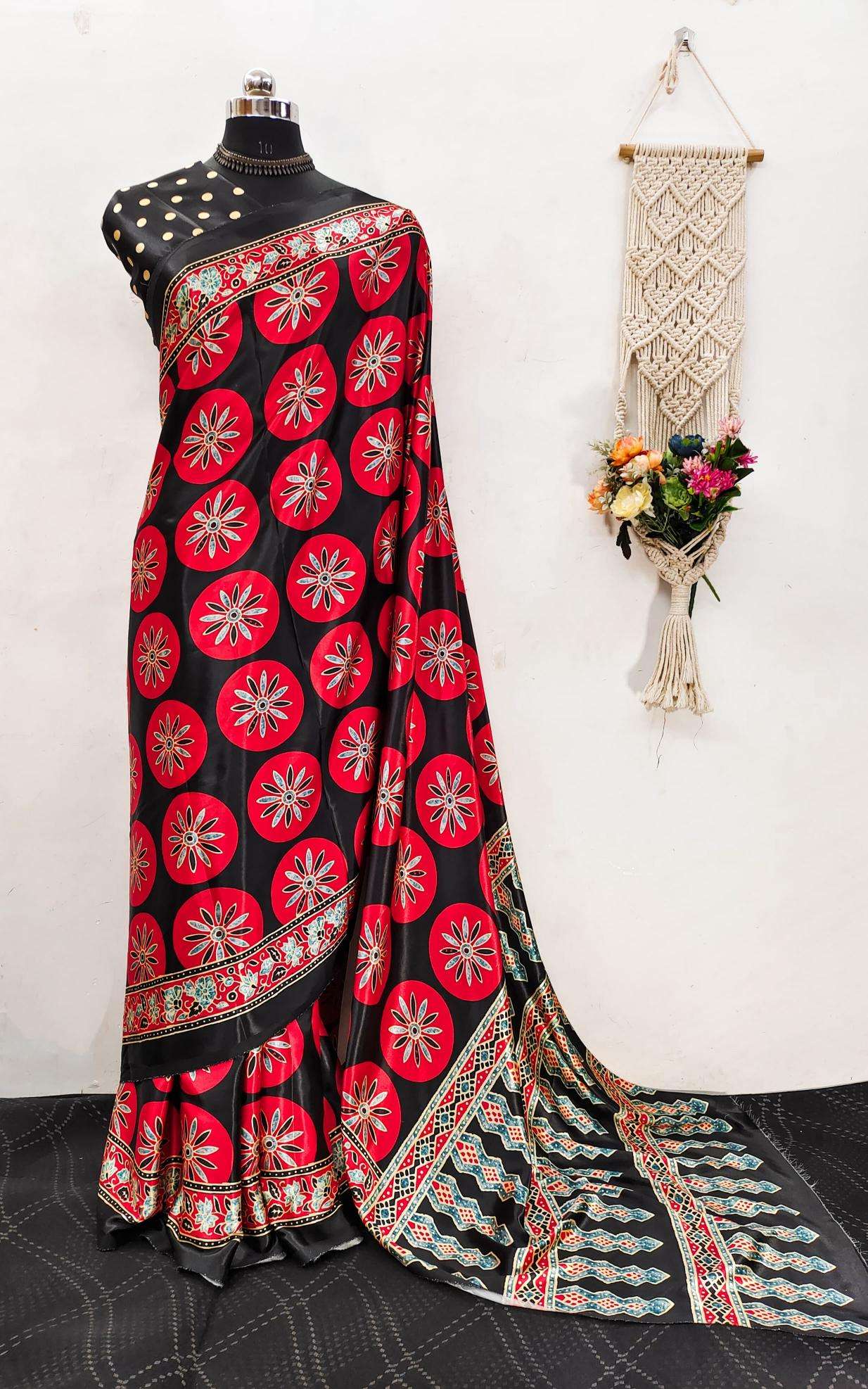 Ajrakh printed semi gajji Fancy saree wholesale in Kolkata