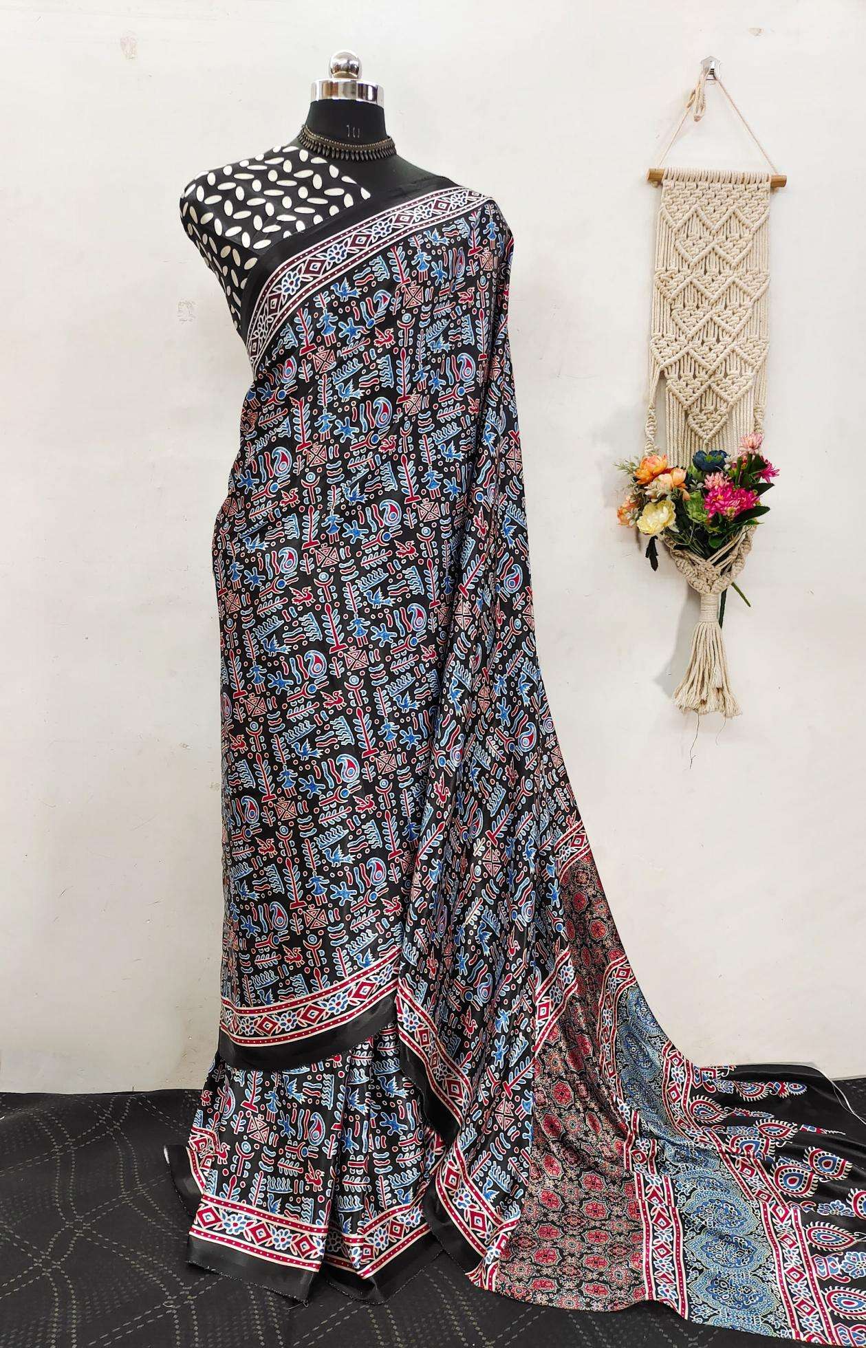 Ajrakh printed semi gajji Fancy saree wholesale in Kolkata
