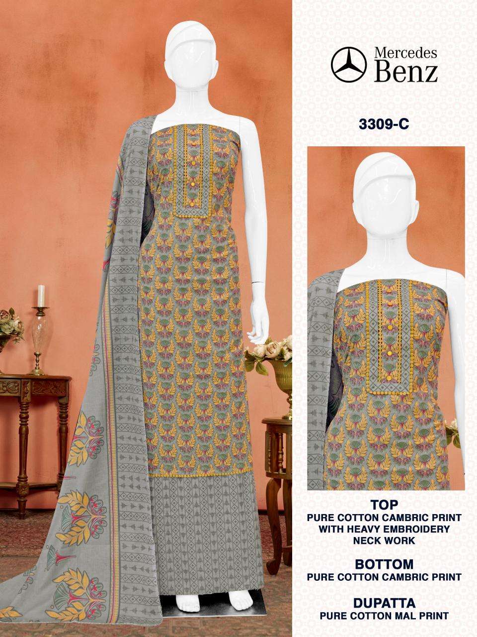 Bipson prints mercedes 3309 Wholesale dress materials suppliers in Kolkata