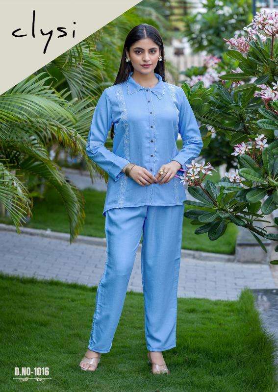 Clysi iris viscose slub coord sets Fancy Kurtis wholesaler in Ahmedabad