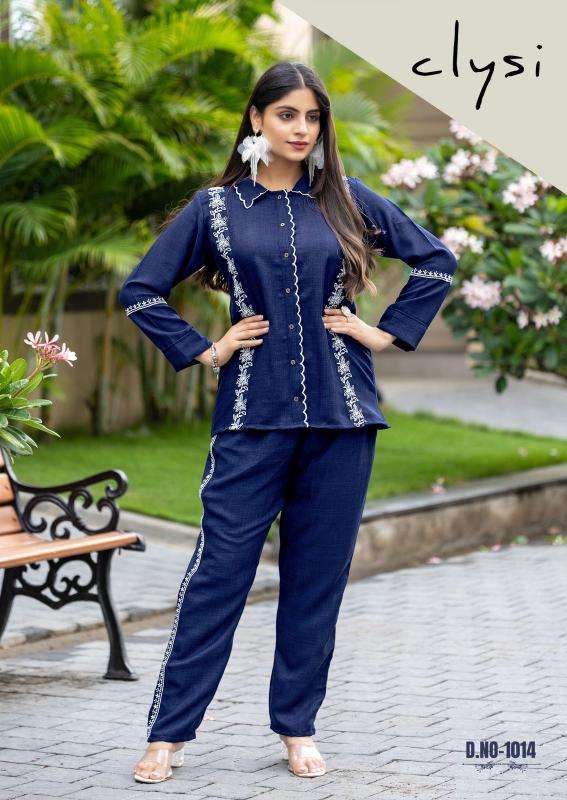 Clysi iris viscose slub coord sets Fancy Kurtis wholesaler in Ahmedabad